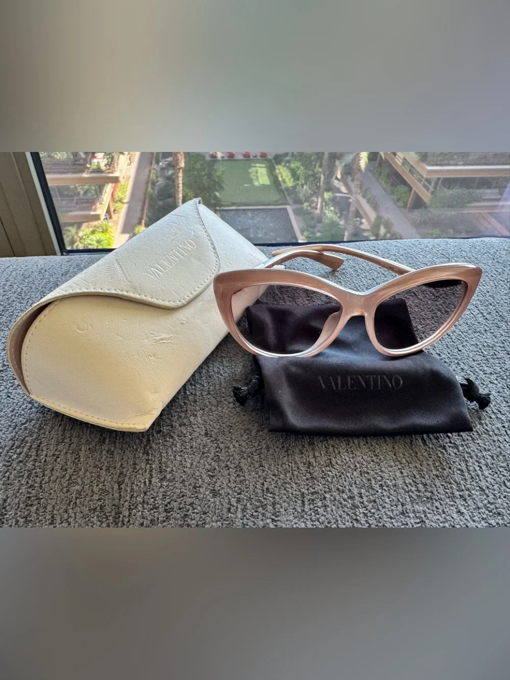 Valentino Rose Gold Gradient Cat-Eye Sunglasses with crystals.